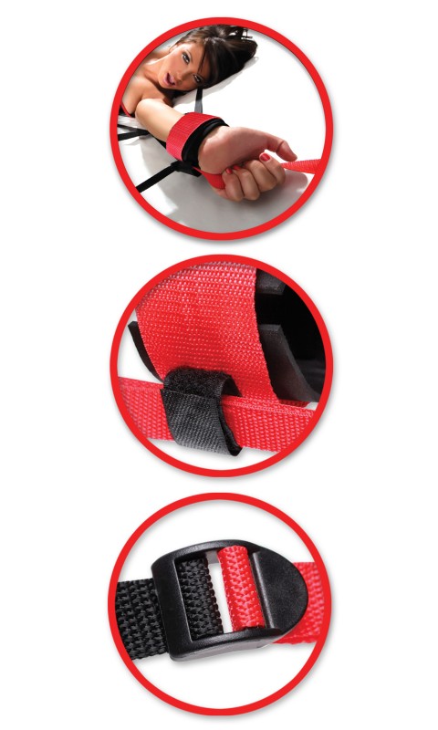 Фиксация на кровать с наручниками и наножниками "Fetish" черно-красная