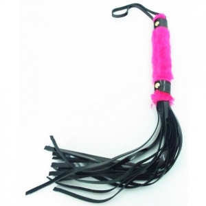 Плеть лаковая "BDSM-Light" с меховой розовой рукоятью