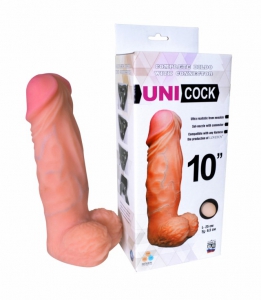 Насадка на страпон "Uni Cock 10" реалистичная, с мошонкой