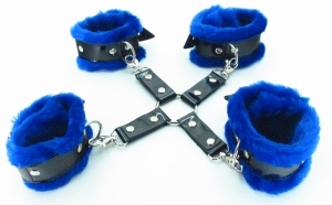Наручники и наножники с кольцом "BDSM-Light" синие, меховые