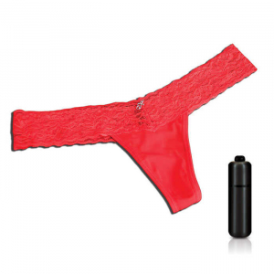 Трусики с вибропулей "Vibrating Panties" красные, кружевные, M/L