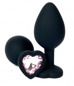 Пробка с розовым кристаллом "Vandersex Heart" черная, S