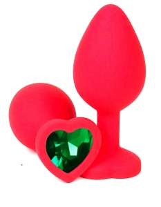 Пробка с зеленым кристаллом "Vandersex Heart" красная, M