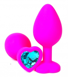 Пробка с голубым кристаллом "Vandersex Heart" розовая, M