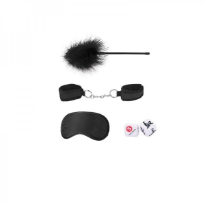 Набор БДСМ-девайсов черный "Ouch" наручники, маска, ласкалка, кубики