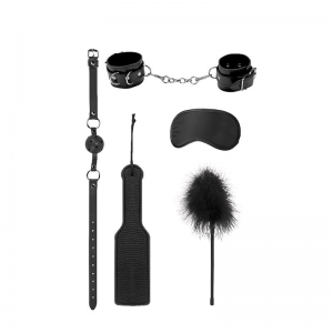 Набор БДСМ-девайсов черный "Ouch" кляп, наручники, шлепалка, маска, ласкалка