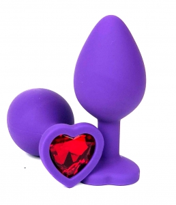 Пробка с красным кристаллом "Vandersex Heart" фиолетовая, M