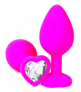 Пробка с белым кристаллом "Vandersex Heart" розовая, S