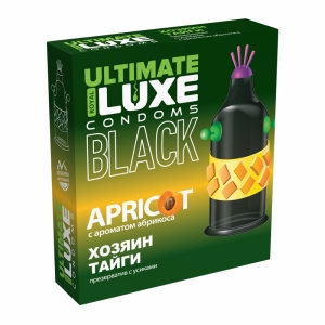 Стимулирующая насадка-презерватив "Luxe Хозяин Тайги" черная, с ароматом абрикоса