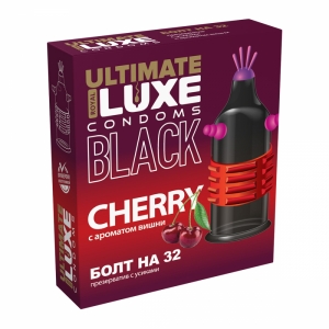 Стимулирующая насадка-презерватив "Luxe Болт на 32" черная, с ароматом вишни