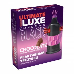 Стимулирующая насадка-презерватив "Luxe Реактивный Трезубец" черная, с ароматом шоколада