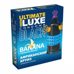 Стимулирующая насадка-презерватив "Luxe Африканский Круиз" черная, с ароматом банана
