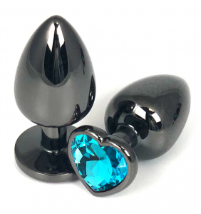 Пробка "Vandersex" черный металл, голубой кристалл-сердце, S