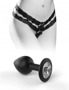 Трусики + анальная пробка с кристаллом "Hookup Panties" черные, S/L