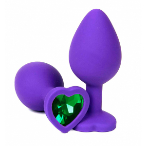 Пробка с зеленым кристаллом "Vandersex Heart" фиолетовая, М
