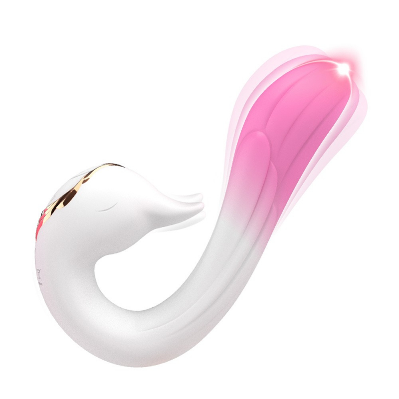 Вибратор с движением клиторального стимулятора "I-Moon Vibrator" бело-розовый лебедь 