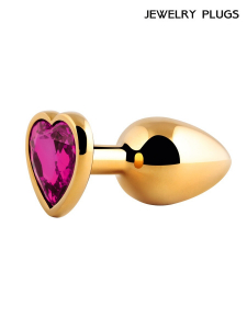 Пробка с малиновым кристаллом "Jewerly Plugs" металл, сердце, L